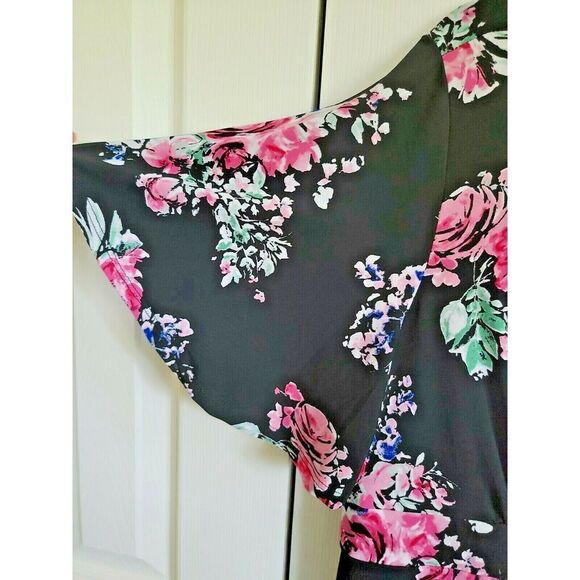 Torrid 1 Baby doll Top 1X Black Floral Baby doll Top Shirt‎ Blouse Chiffon Feel - Picture 4 of 6